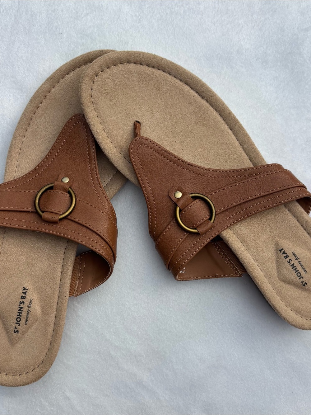 St. John's Bay Brown Slide Sandals with Brass Ring Detail
